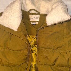 Universal Thread Olive Puffer Coat with Cream Sherpa Collar